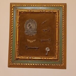 Florentine Framed Decorative Plaque of Skeleton Keys & Classical Motif of Lady